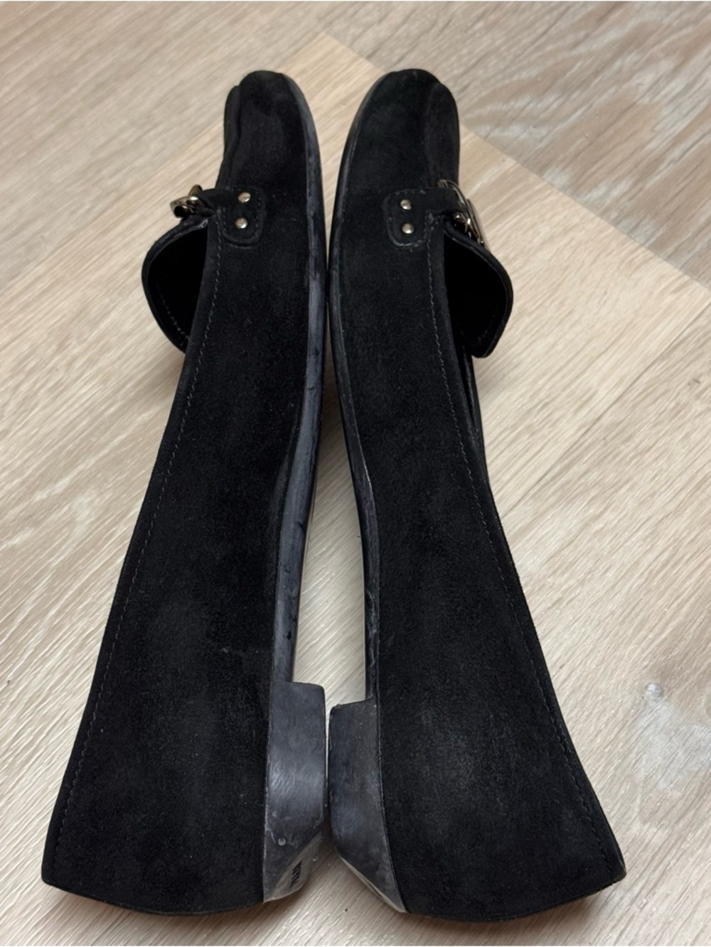 Prada Black Suede Leather Loafer Flats Size 37 US 7 Silver Hardware - Picture 5 of 16
